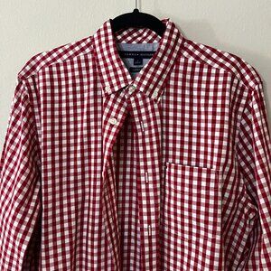 Tommy Hilfiger Size M Classic Fit Long Sleeve Collared Shirt Red/White
